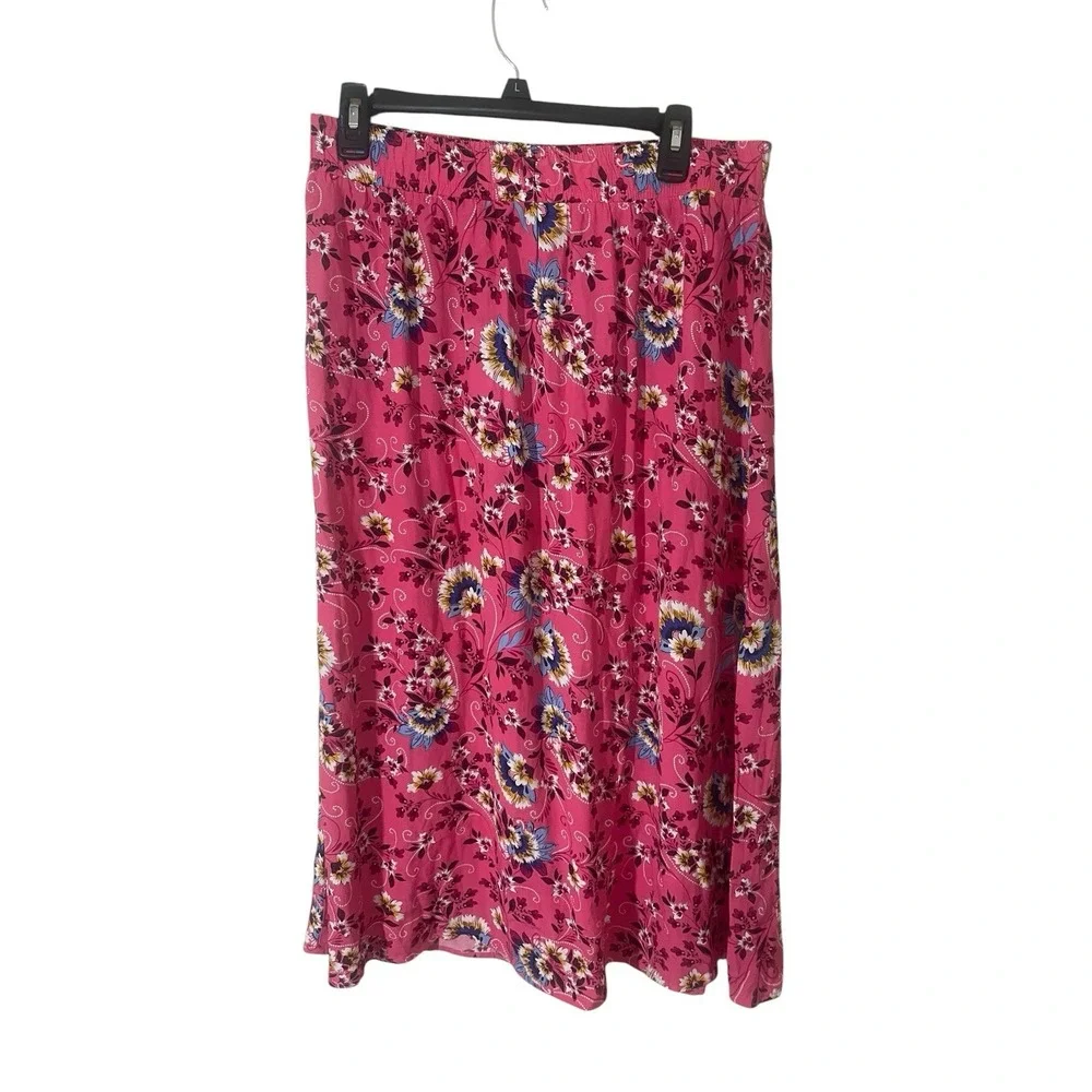 Loft Floral Maxi Skirt Medium Pull On Faux Button Front Split Hem Fairy Boho